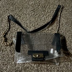Clear and black with gold chain crossbody purse